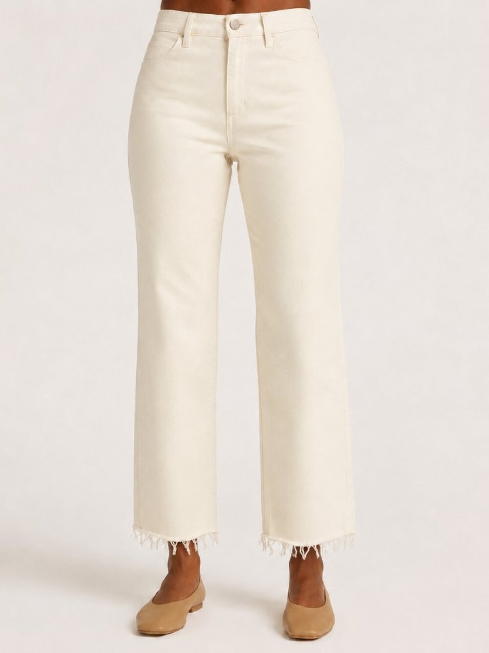 Marine Layer Bridget Cream High Rise Straight Leg Frayed Raw Hem Pants Size 4